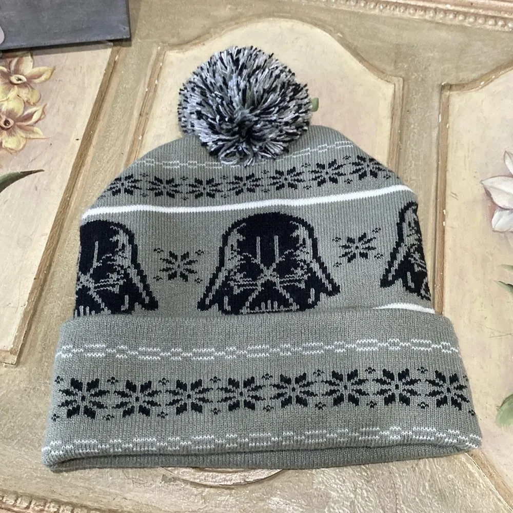 Star Wars Darth Vader Fair Isle Pom Beanie Cap Grey Black OSFM